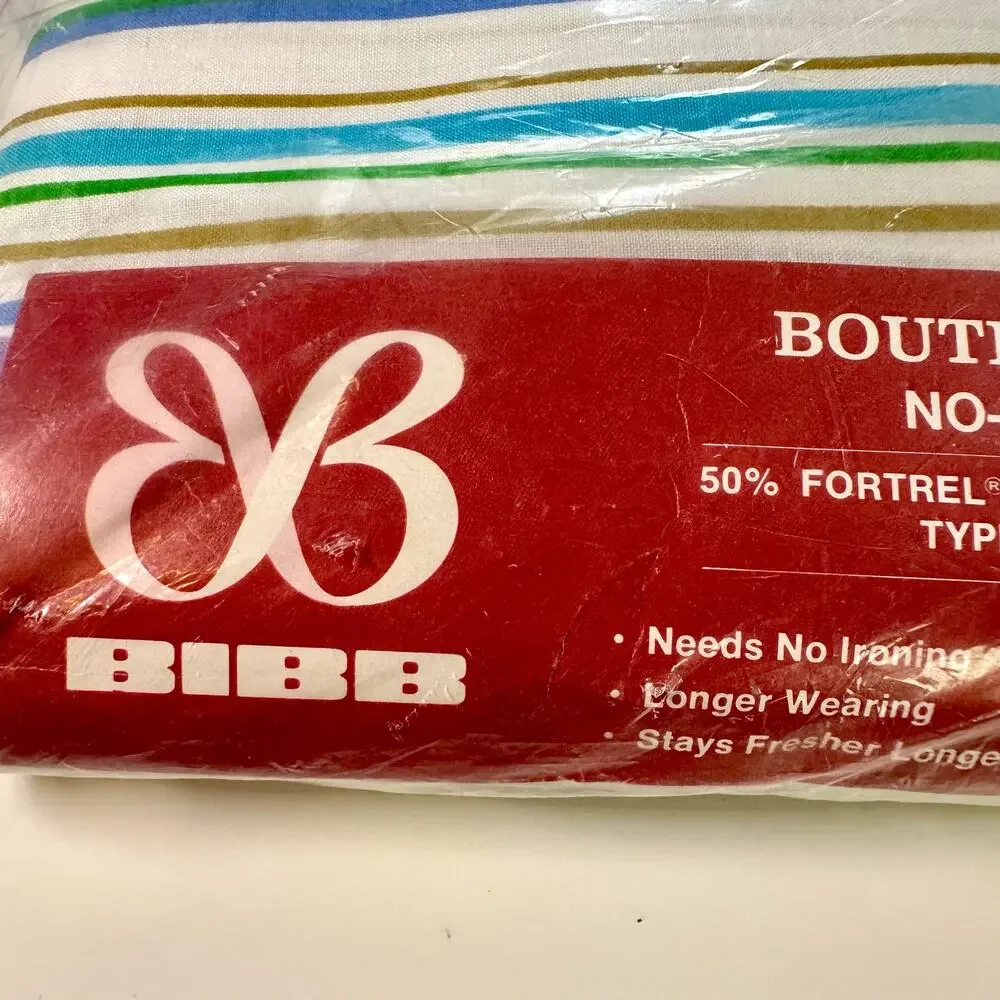 VTG BIBB New Old Stock Boutique Stripe Cotton Blend Double Fitted Bottom Sheet